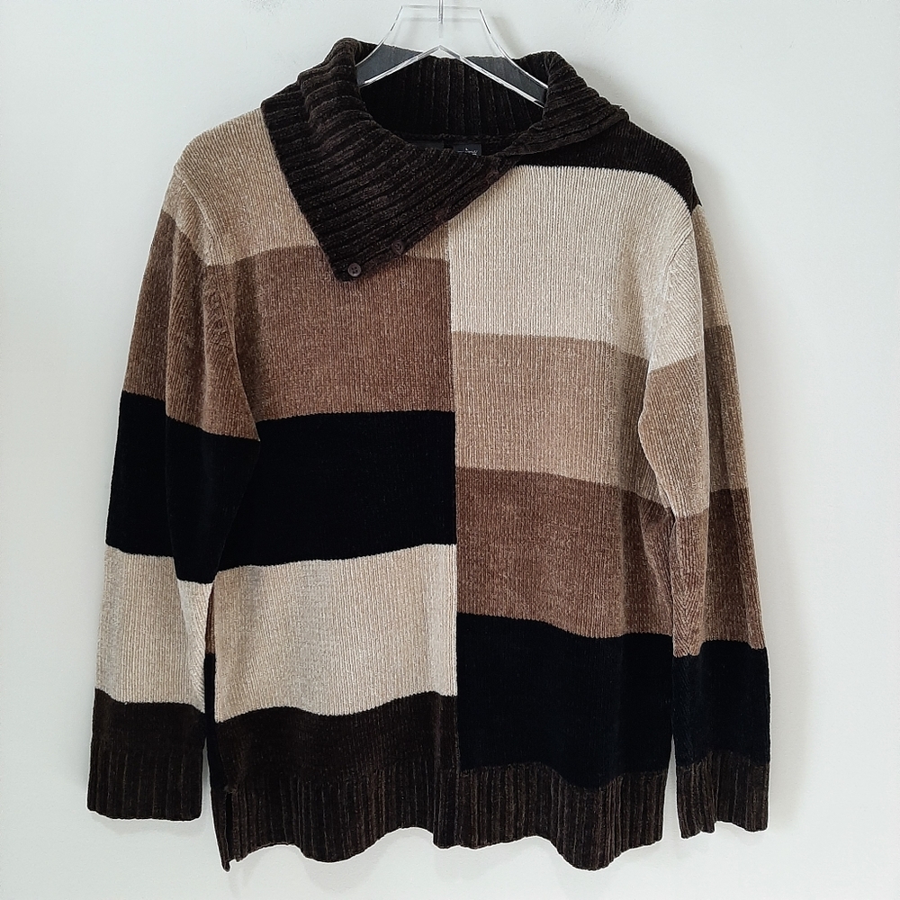 Chocolate Brown Color Block Sweater Size Large